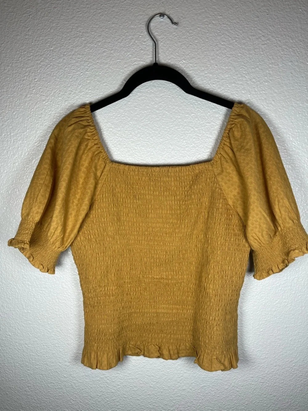 Madewell‎ Lucie Puff-Sleeve Smocked Bodice Top Earthen Gold Women's XS